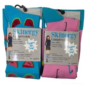 2 Pair: Skinergy Compression Knee-High Socks by LeGale Watermelon & Flamingo